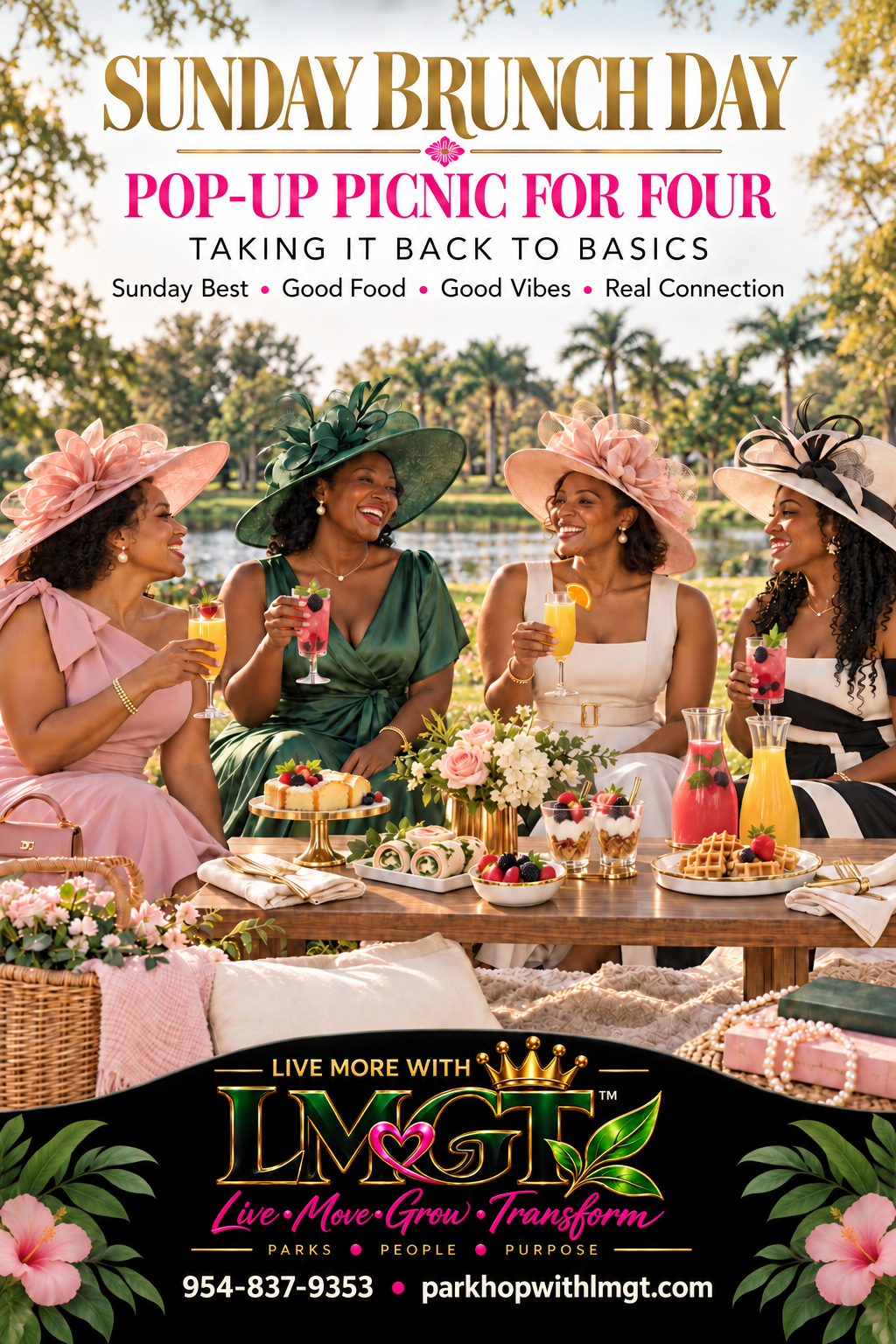 Sunday Brunch Day Pop-Up Picnic advert with friends at a styled picnic.