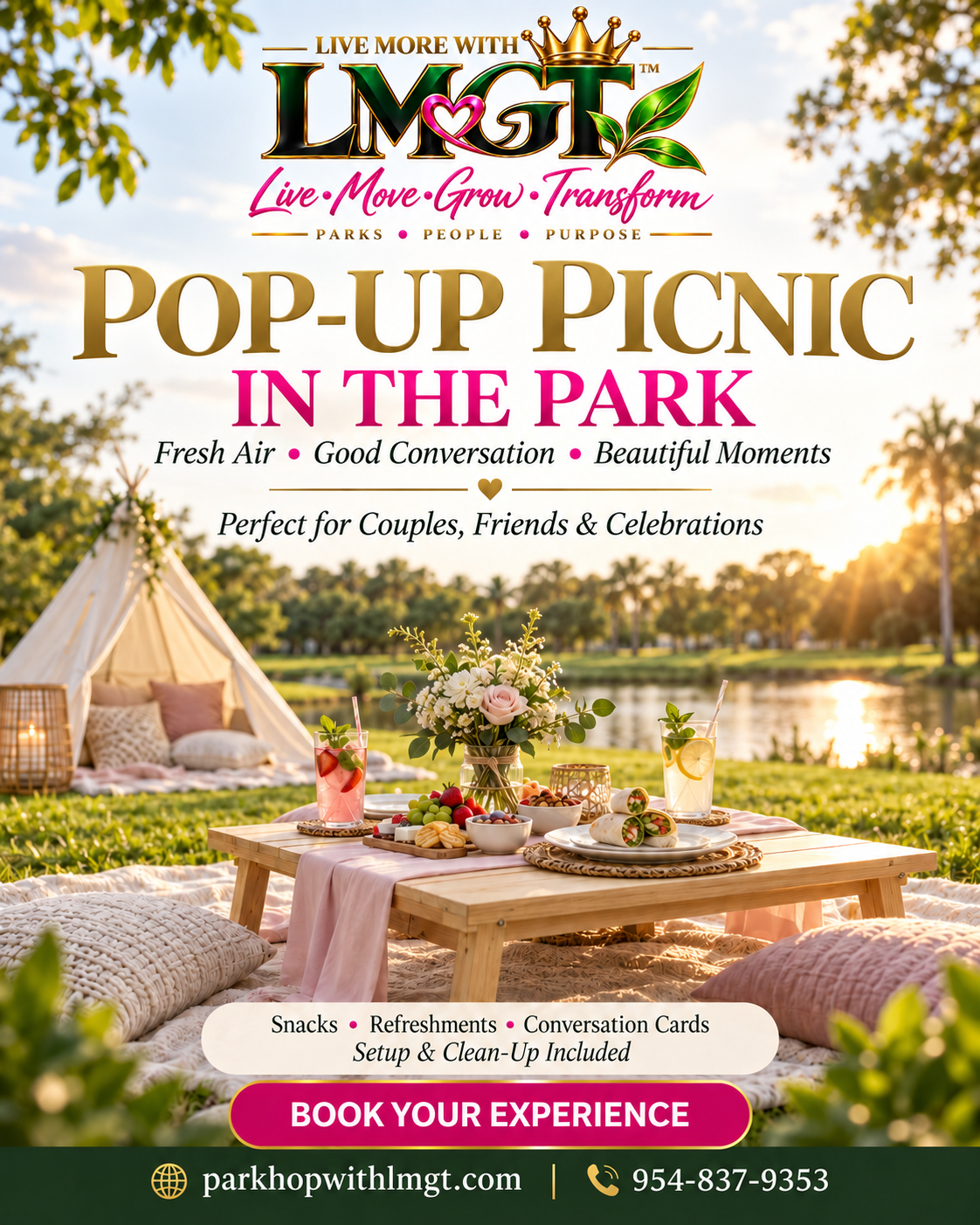 Pop-Up Picnic advert — snacks, refreshments and conversation cards.